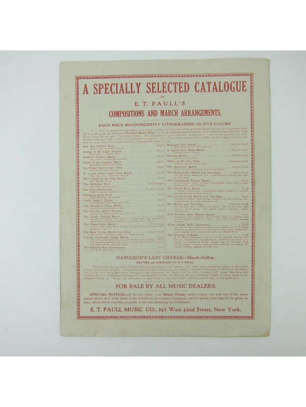 Sheet Music Napoleon's Last Charge Waterloo Edward Ellis E.T. Paull Antique 1910